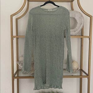 Never Fully Dressed Smocked Long Sleeve Mini Dress size 16 metallic aqua green
